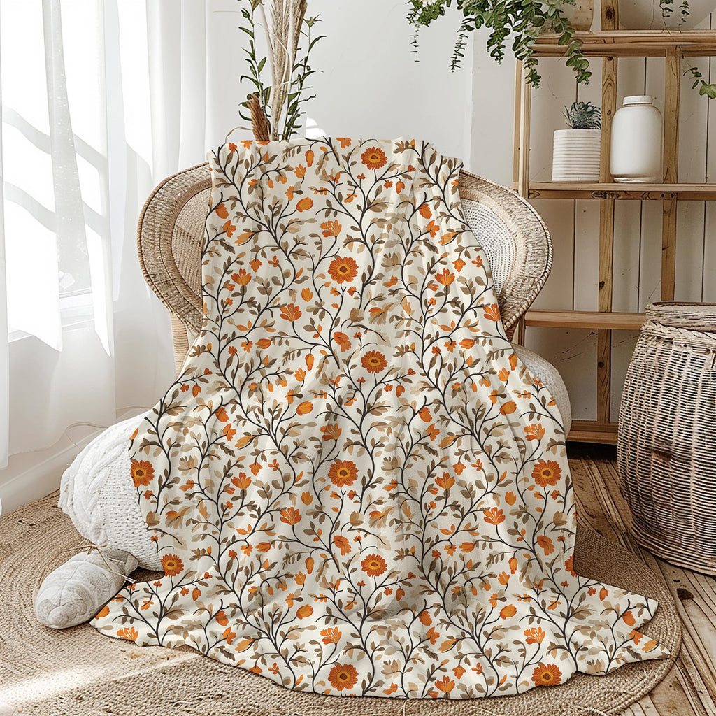 Fall Floral Plush Throw Blanket: Soft Autumn Decor Gift