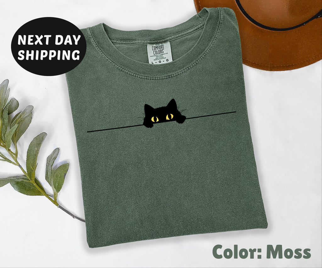 Comfort Colors® Peeking Cat Shirt, Funny Humor Shirt, Cute Cat Shirt, Funny Girls Shirt, Trendy Shirt for Women, Black Cat T-shirt