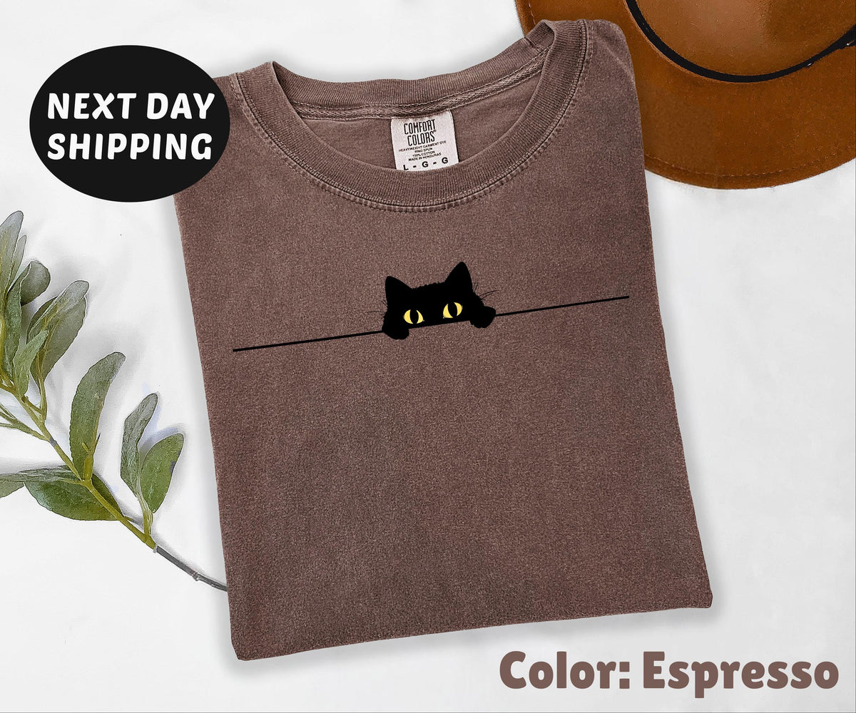 Comfort Colors® Peeking Cat Shirt, Funny Humor Shirt, Cute Cat Shirt, Funny Girls Shirt, Trendy Shirt for Women, Black Cat T-shirt