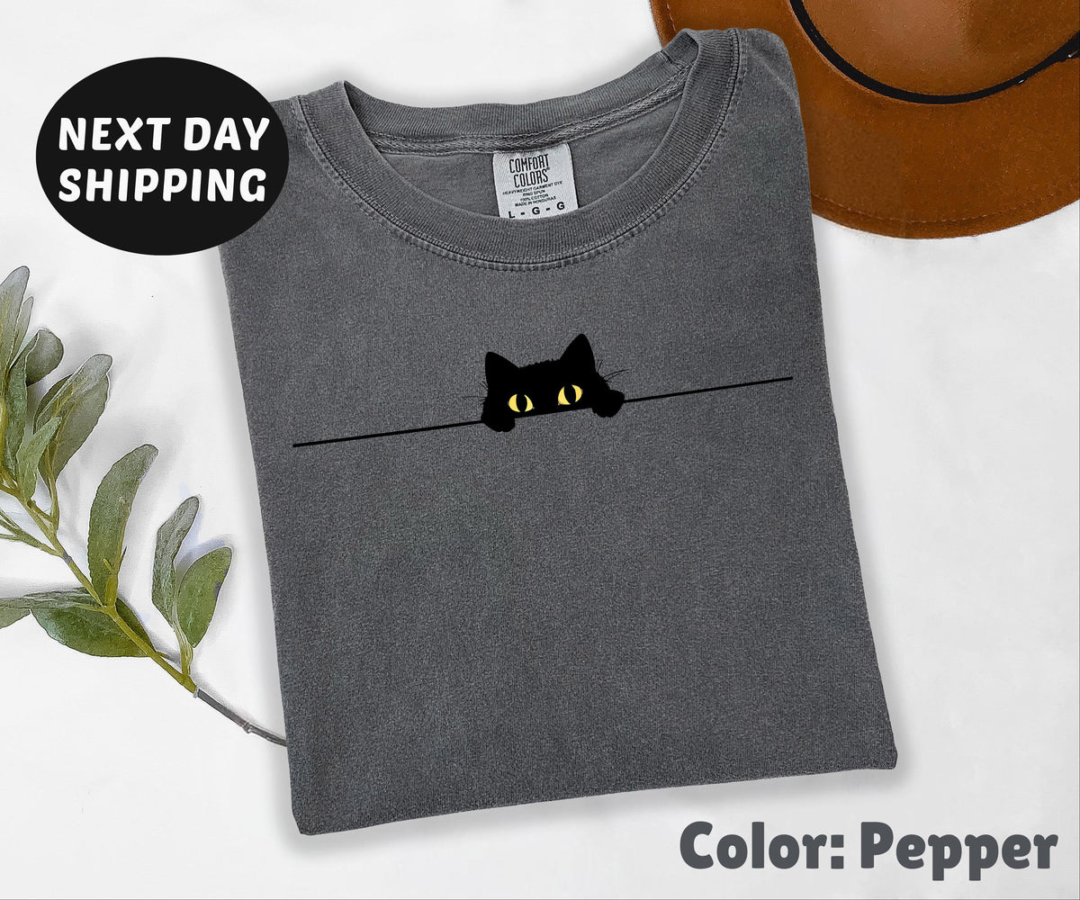 Comfort Colors® Peeking Cat Shirt, Funny Humor Shirt, Cute Cat Shirt, Funny Girls Shirt, Trendy Shirt for Women, Black Cat T-shirt