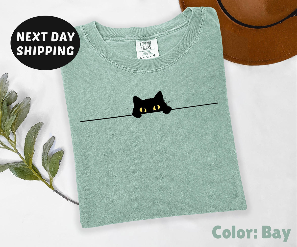 Comfort Colors® Peeking Cat Shirt, Funny Humor Shirt, Cute Cat Shirt, Funny Girls Shirt, Trendy Shirt for Women, Black Cat T-shirt
