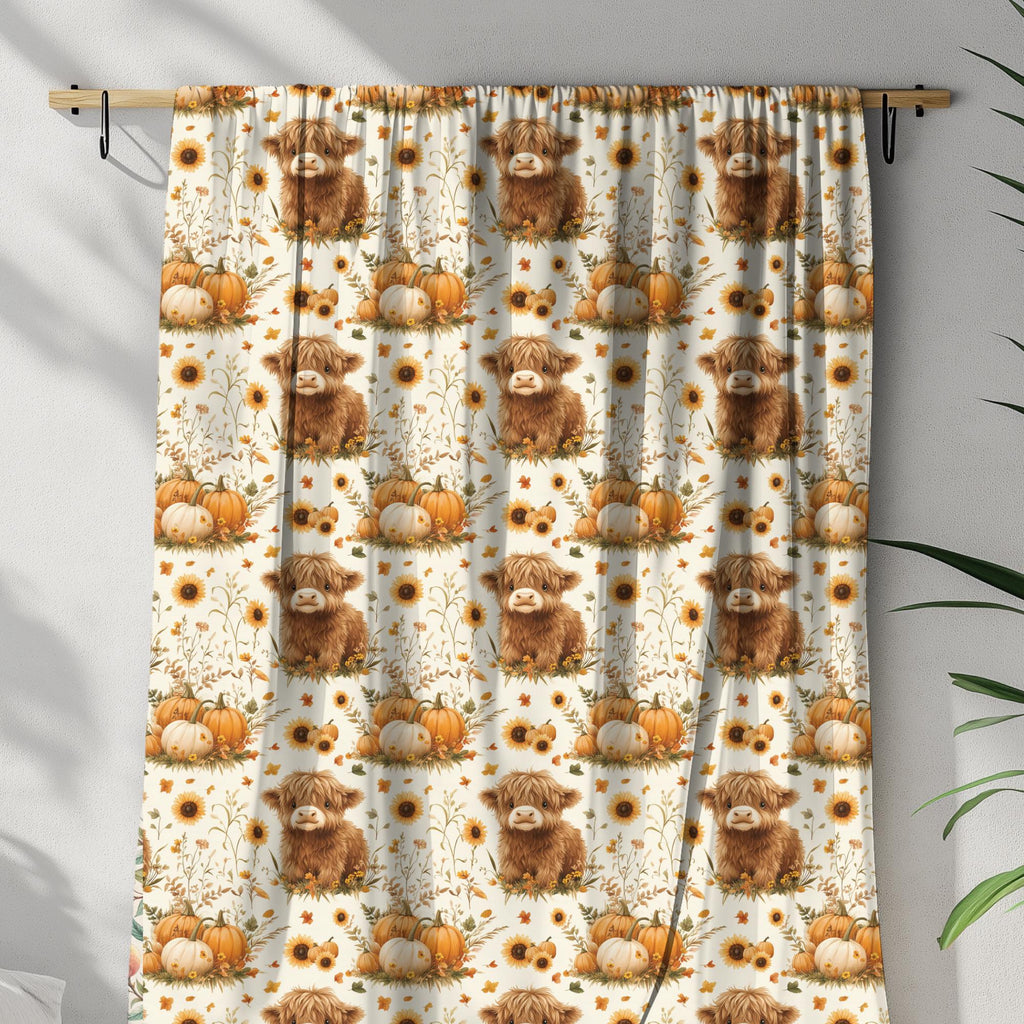 Highland Cow Fall Throw Blanket, Rustic Farm Pumpkin Velveteen or Sherpa Fleece Blanket, Cozy Autumn Couch Blanket for Farmhouse Décor