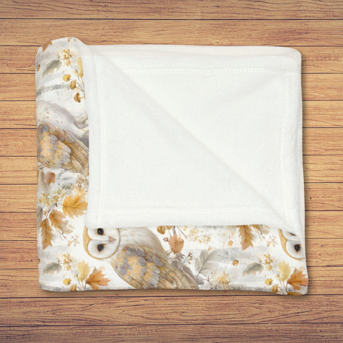 Barn Owl Birch Fall Blanket, Cozy Cottagecore Autumn Throw, Woodland Minky Fleece Throw Owl Birch Lovers Home Decor Soft Owl Nature Blanket