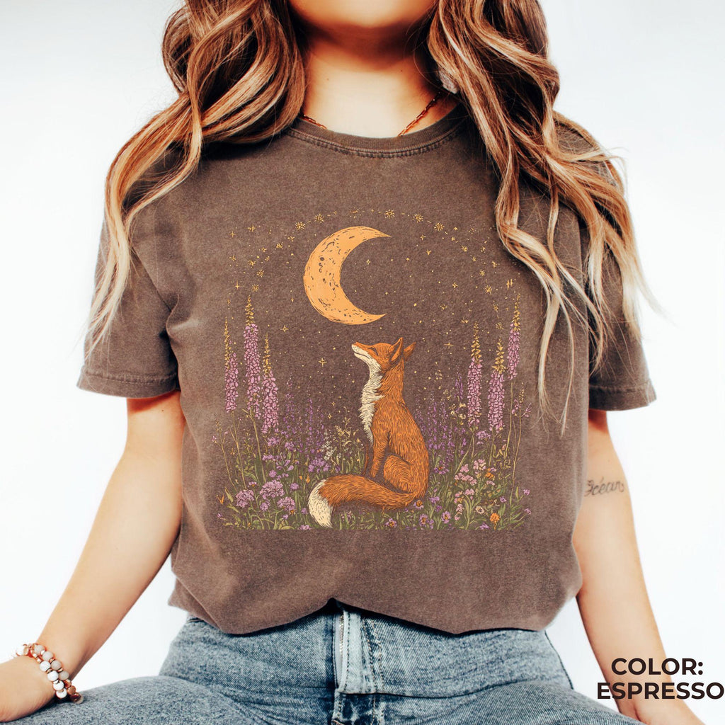 Celestial Fox Comfort Colors Shirt: Goblincore Cottagecore Graphic Tee