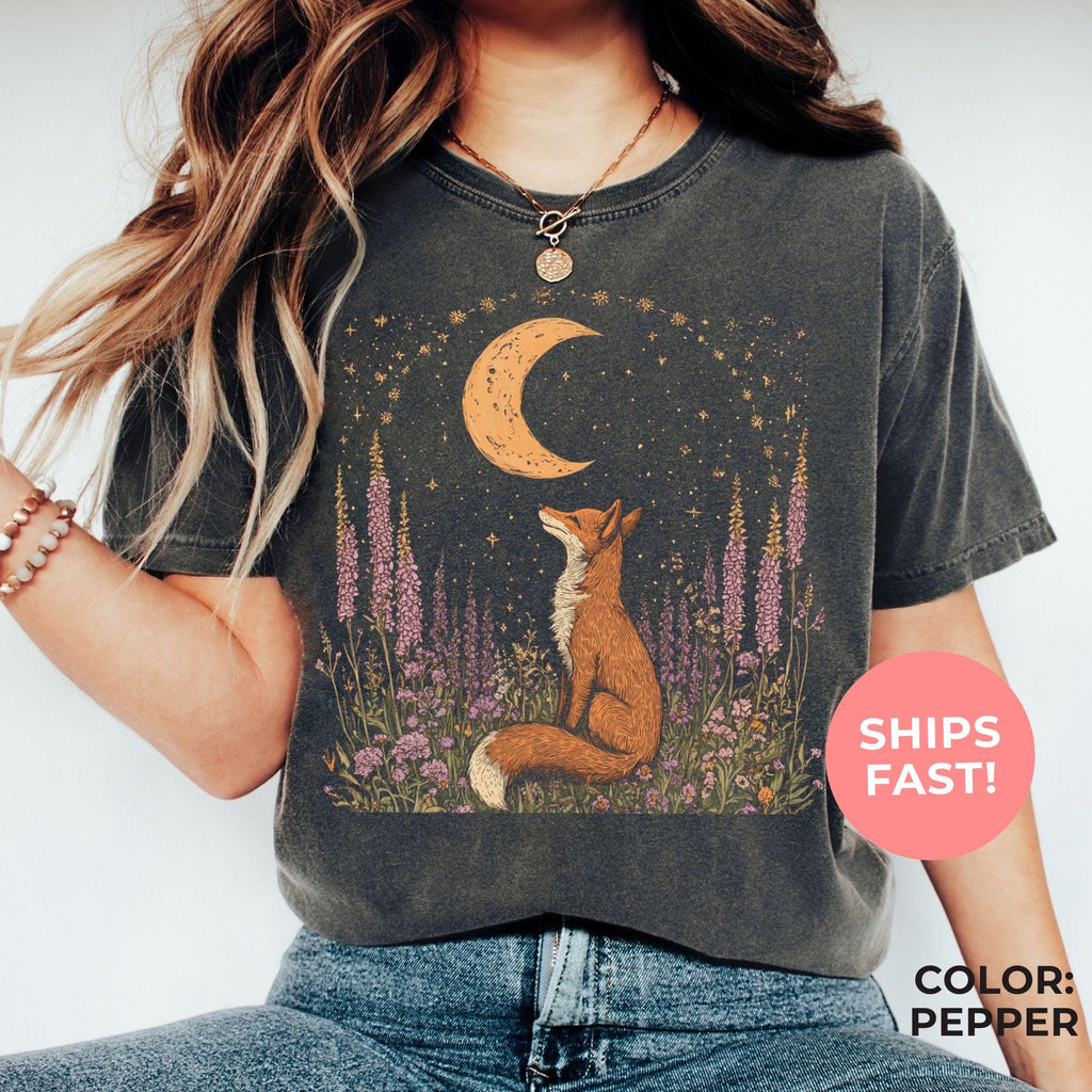 Celestial Fox Comfort Colors Shirt: Goblincore Cottagecore Graphic Tee
