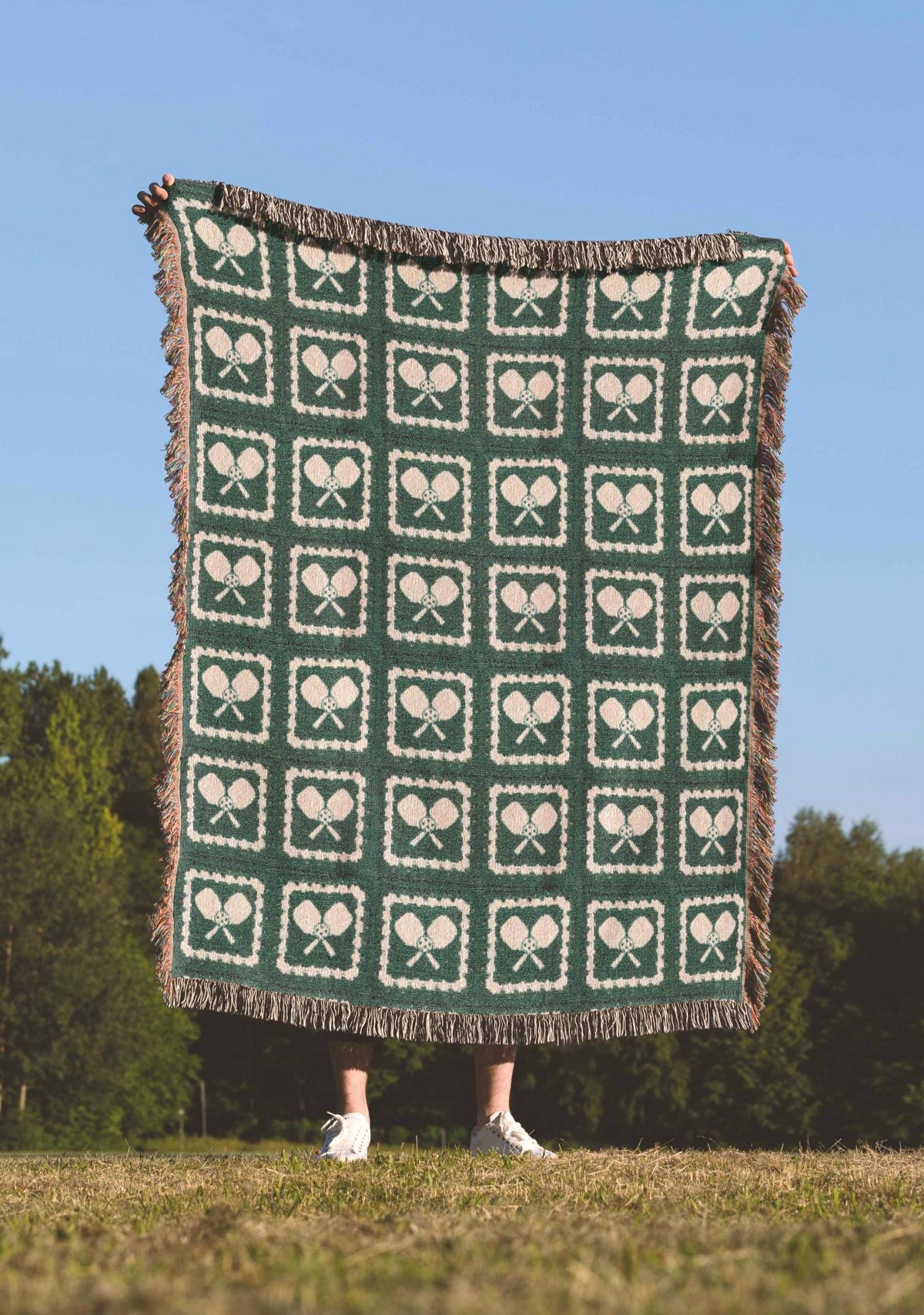 Pickleball Blanket & Wall Tapestry, Woven Cotton Throw, Granny Square Pickleball Home Decor, Gift for Player, Mom, Dad, Coach, Team
