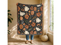 Halloween Woven Throw Blanket | Whimsical Ghosts, Pumpkins, Flowers