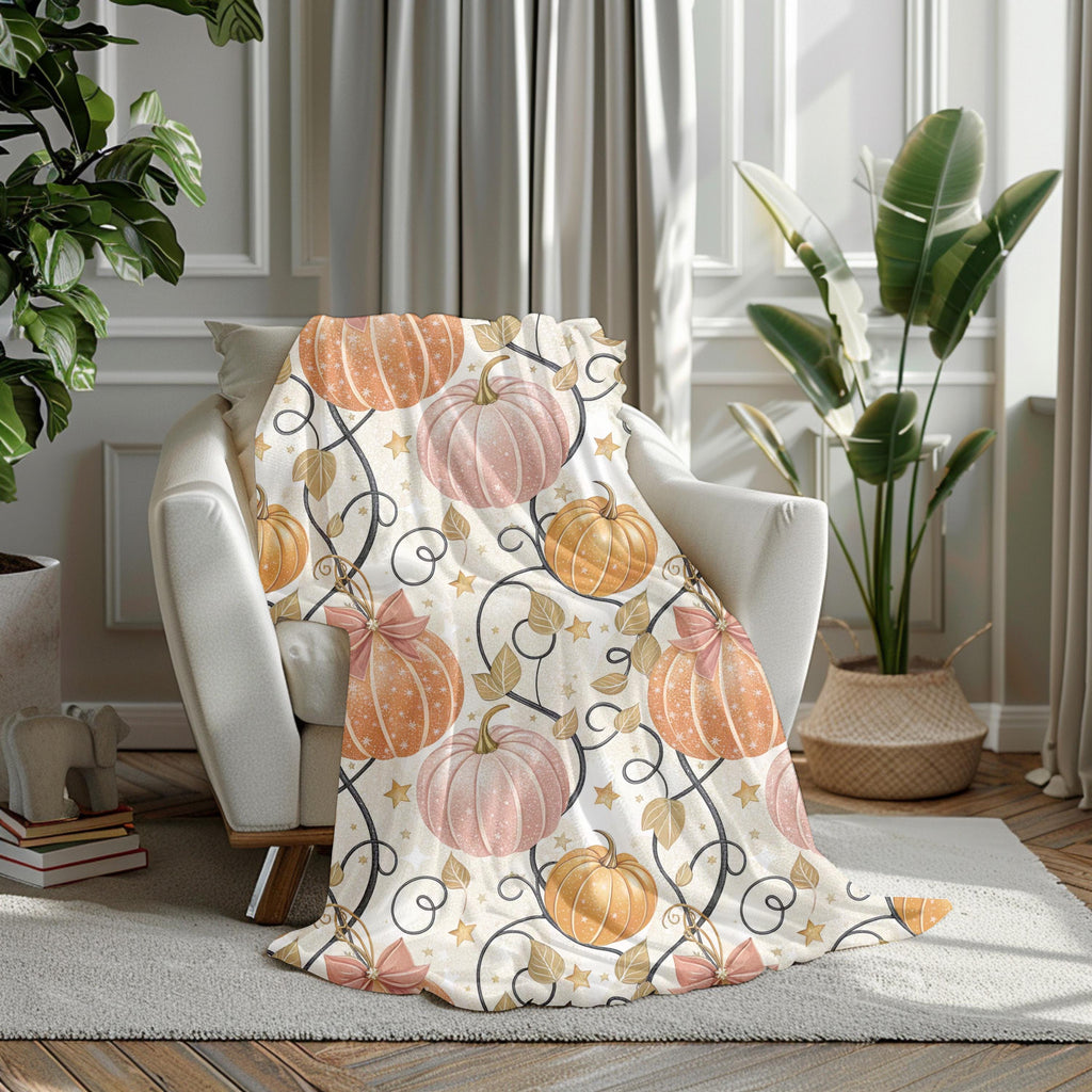 Boho Pumpkin Plush Blanket: Cozy Fall Throw Blanket