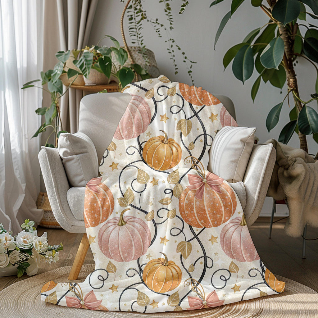 Boho Pumpkin Plush Blanket: Cozy Fall Throw Blanket