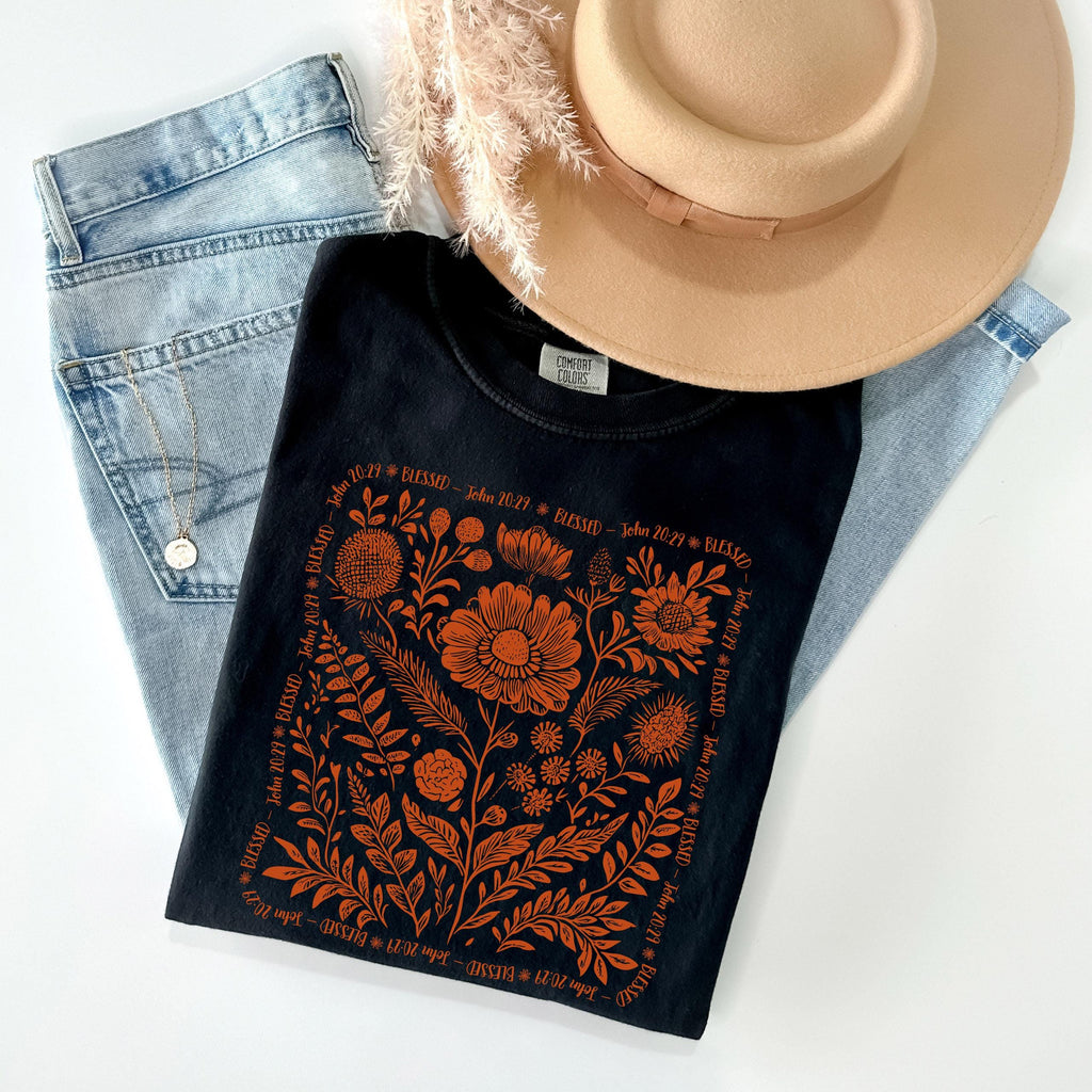 Comfort Colors Fall Shirt: Christian Floral Bible Verse Tee