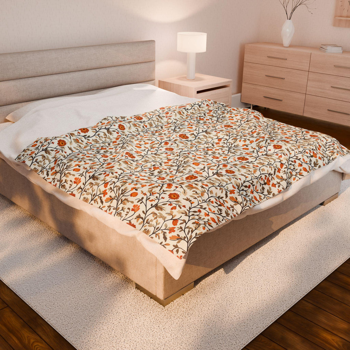 Fall Floral Plush Throw Blanket: Soft Autumn Decor Gift