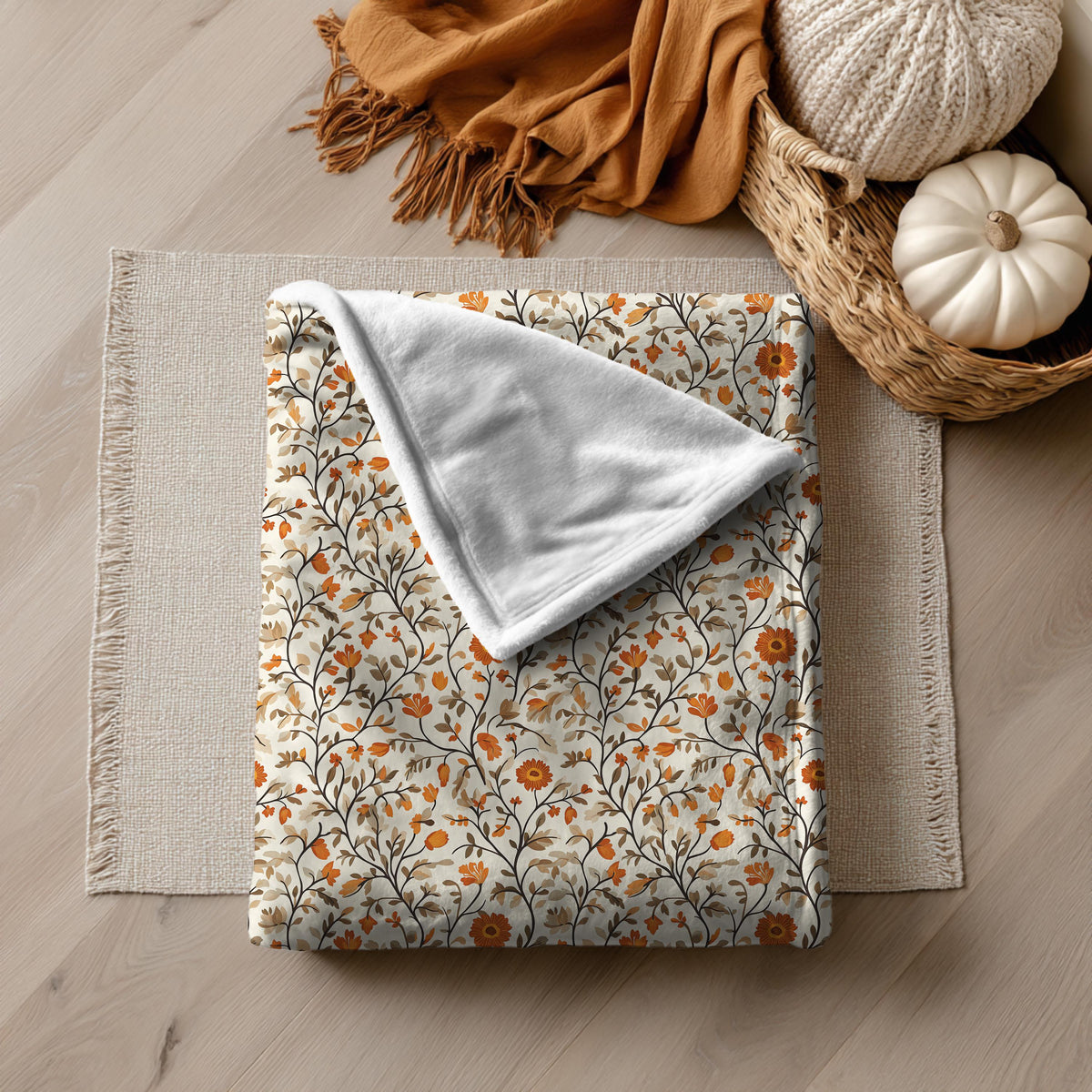 Fall Floral Plush Throw Blanket: Soft Autumn Decor Gift