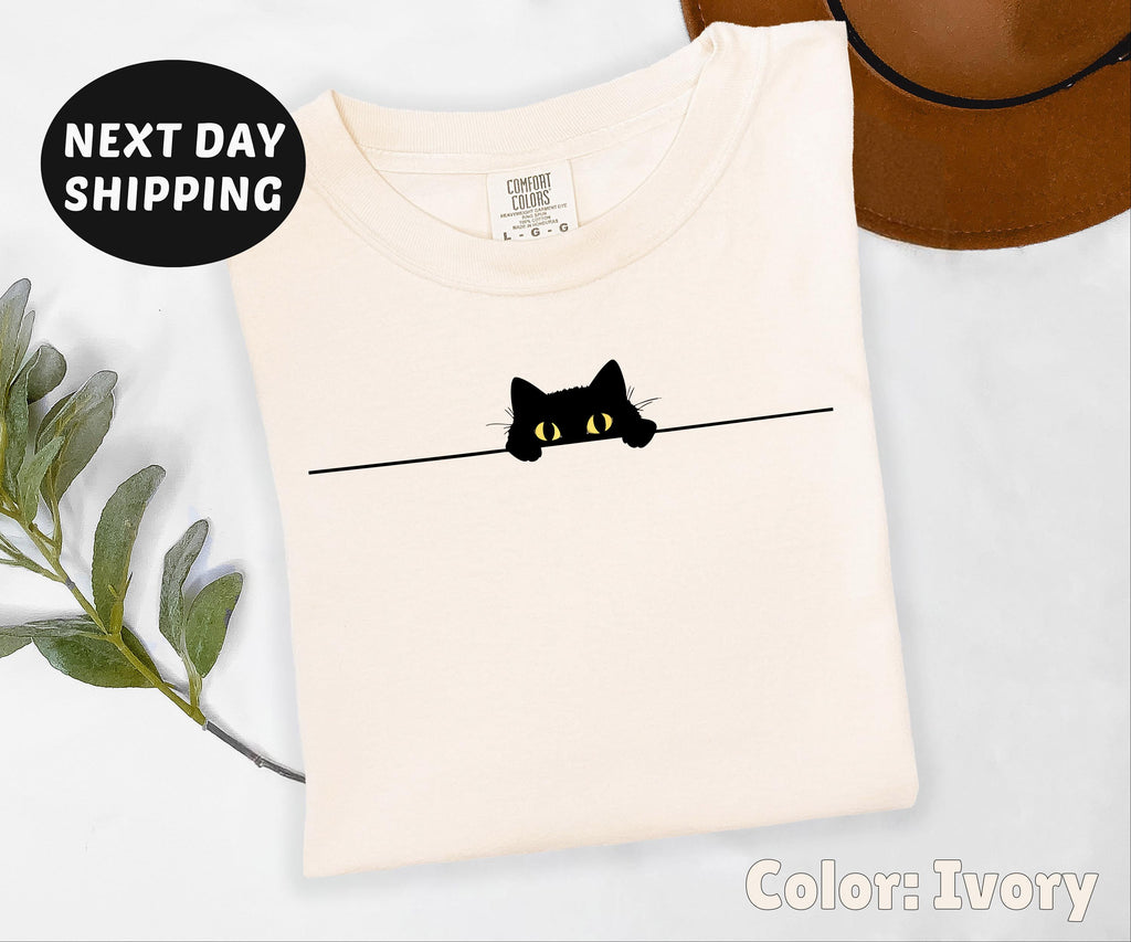 Comfort Colors® Peeking Cat Shirt, Funny Humor Shirt, Cute Cat Shirt, Funny Girls Shirt, Trendy Shirt for Women, Black Cat T-shirt