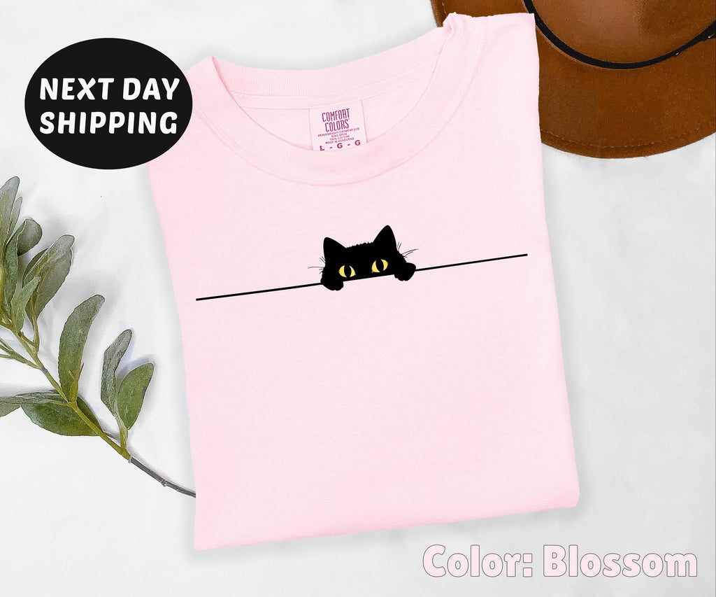 Comfort Colors® Peeking Cat Shirt, Funny Humor Shirt, Cute Cat Shirt, Funny Girls Shirt, Trendy Shirt for Women, Black Cat T-shirt