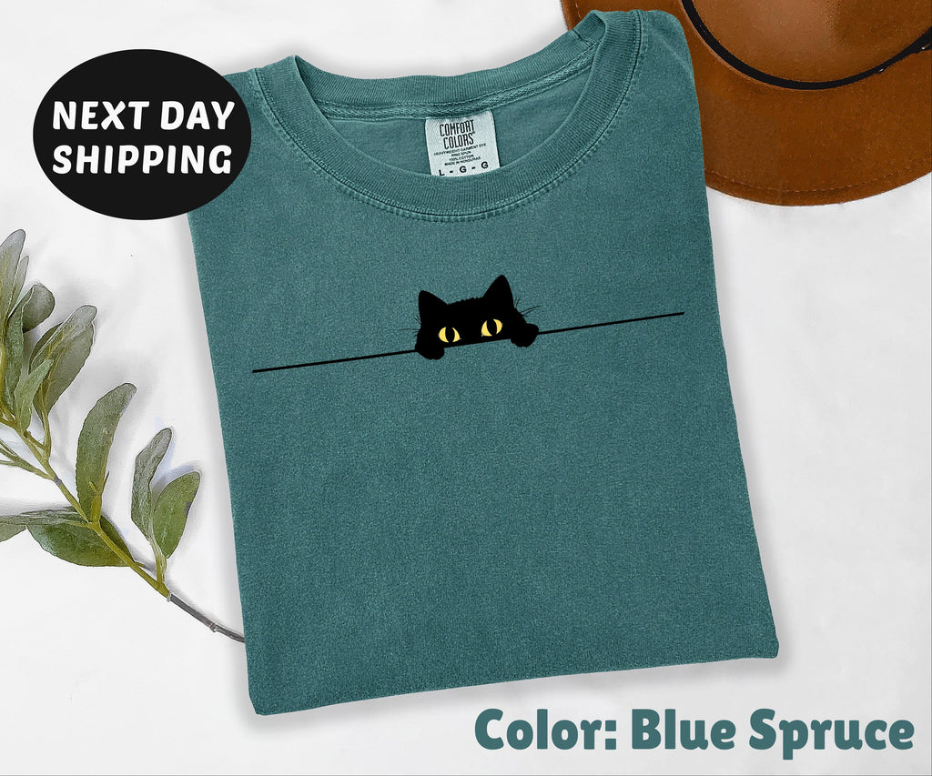 Comfort Colors® Peeking Cat Shirt, Funny Humor Shirt, Cute Cat Shirt, Funny Girls Shirt, Trendy Shirt for Women, Black Cat T-shirt