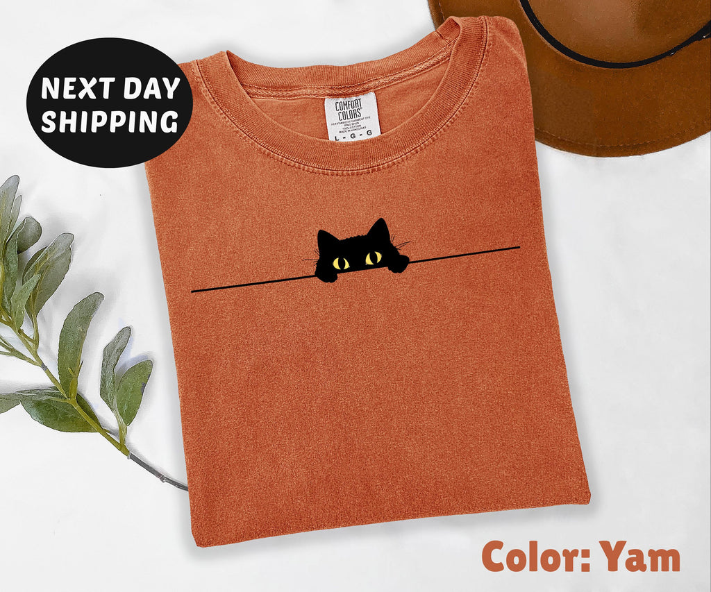 Comfort Colors® Peeking Cat Shirt, Funny Humor Shirt, Cute Cat Shirt, Funny Girls Shirt, Trendy Shirt for Women, Black Cat T-shirt