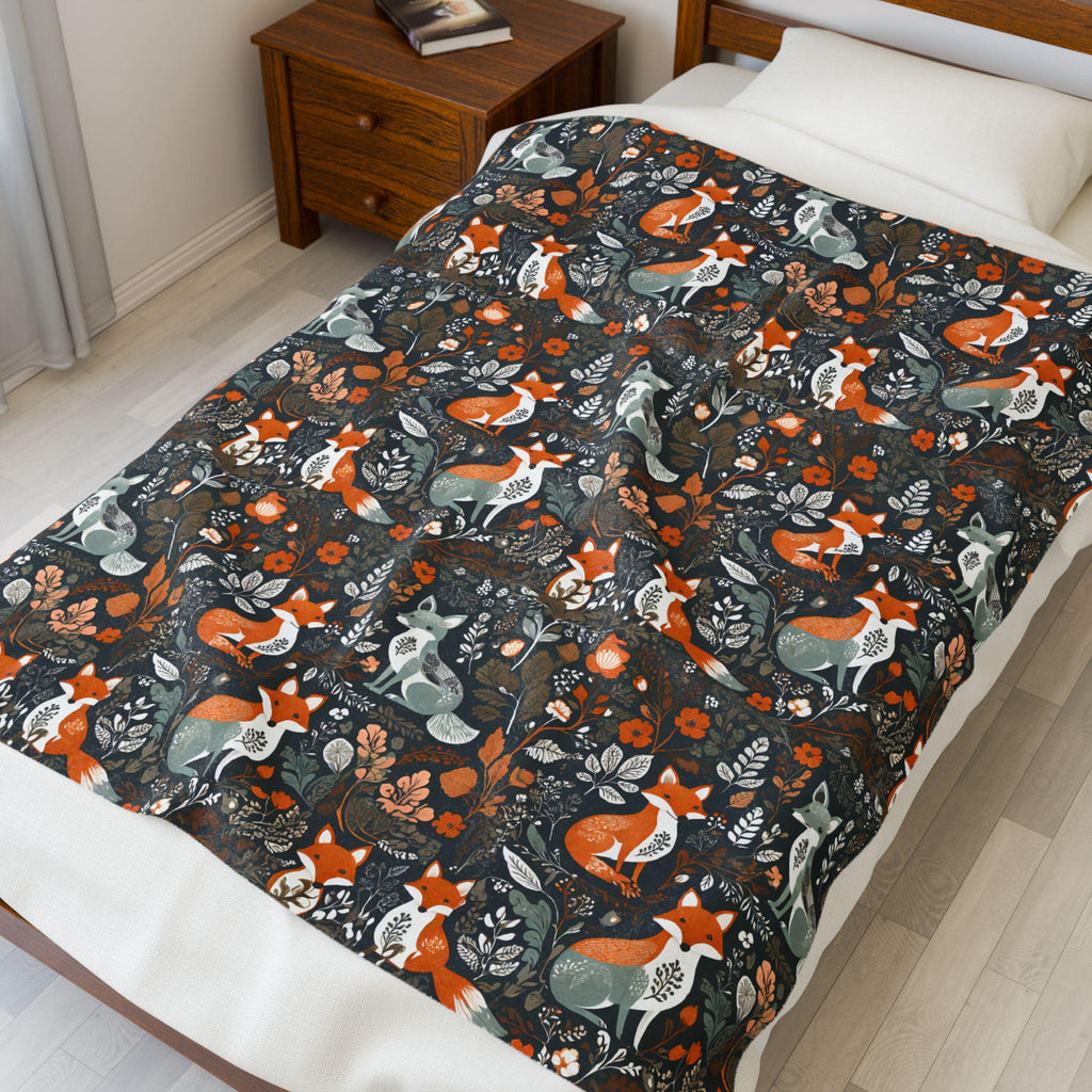Hygge Woodland Foxes Couch Throw Blanket | Nordic Art Scandinavian Blanket | Scandi Throw Blanket | Hygge Fall Blanket | Hygge Home Decor