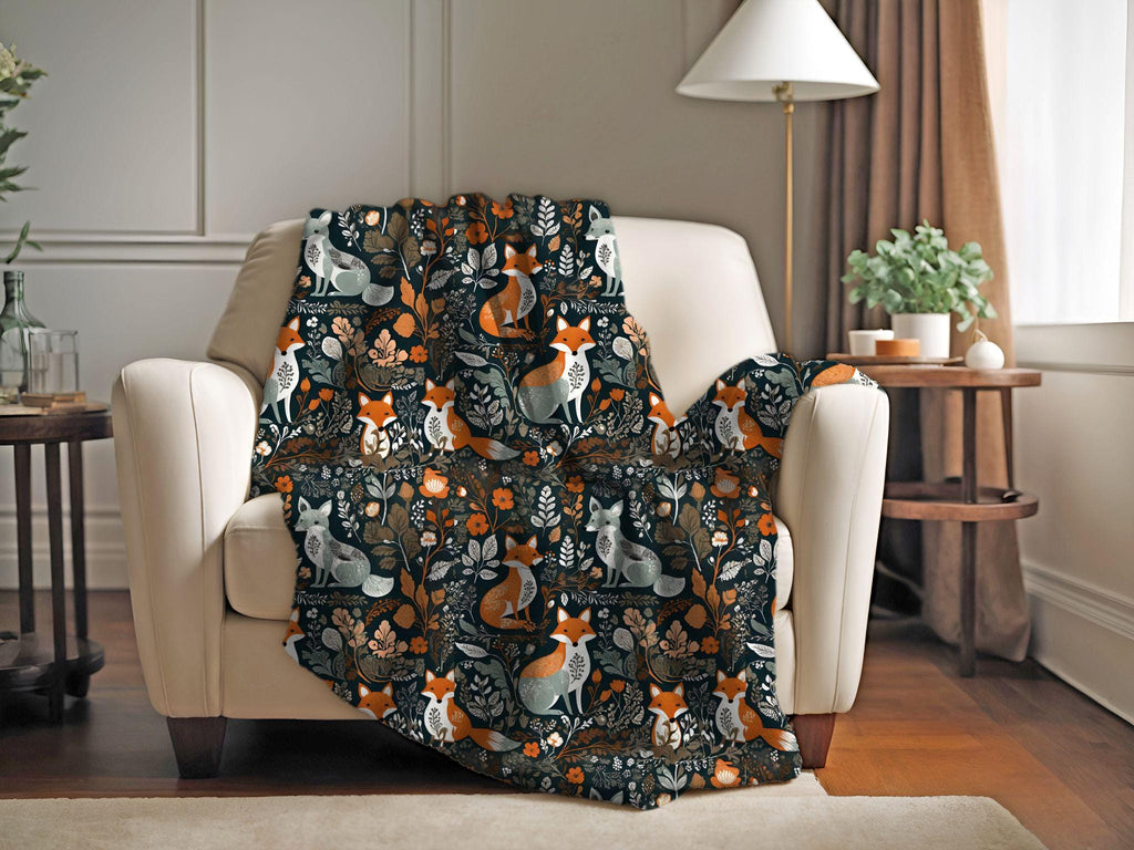 Hygge Woodland Foxes Couch Throw Blanket | Nordic Art Scandinavian Blanket | Scandi Throw Blanket | Hygge Fall Blanket | Hygge Home Decor