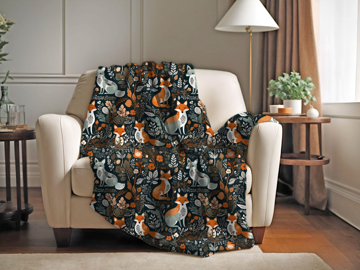 Hygge Woodland Foxes Couch Throw Blanket | Nordic Art Scandinavian Blanket | Scandi Throw Blanket | Hygge Fall Blanket | Hygge Home Decor