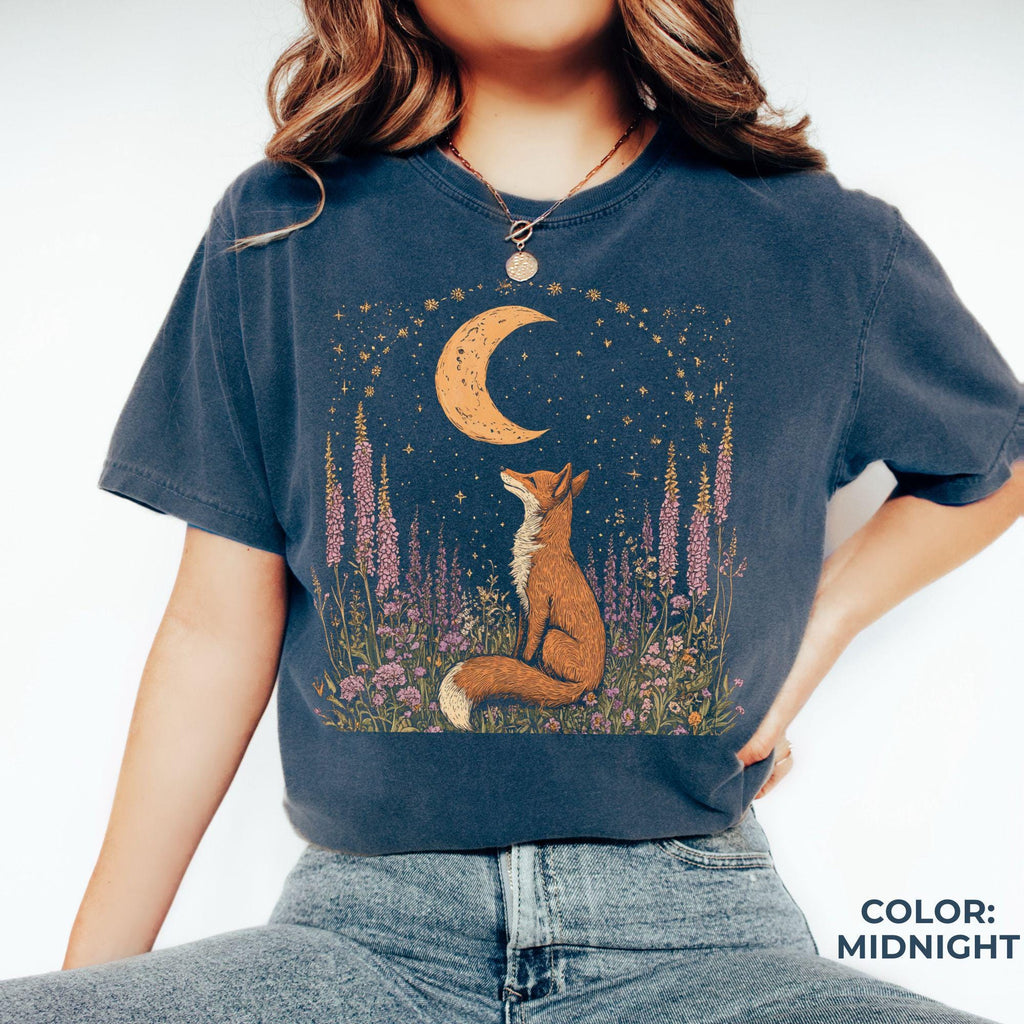 Celestial Fox Comfort Colors Shirt: Goblincore Cottagecore Graphic Tee
