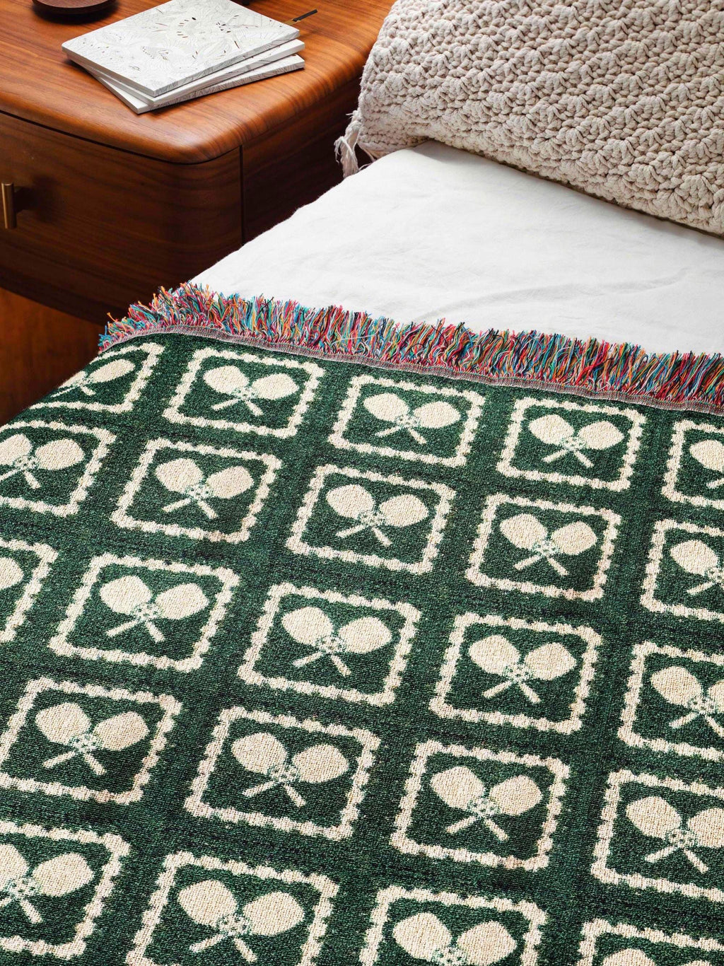Pickleball Blanket & Wall Tapestry, Woven Cotton Throw, Granny Square Pickleball Home Decor, Gift for Player, Mom, Dad, Coach, Team
