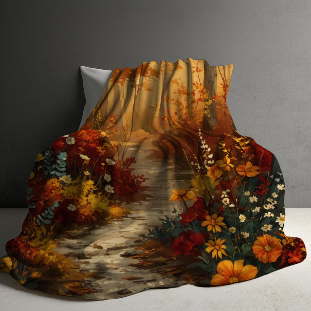 Fall Sherpa Blanket, Autumn Fleece Blanket, Forest Throw Blanket, Bedding, Gift Idea, Fall Decor, Autumn Blanket, Nature Blanket 50x60 60x80