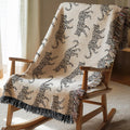 Cotton Woven Blanket, Leopard Parade, Black White, Jungle Cat Decor, Cheetah Throw, Safari Theme, Animal Print, Gift for Her, Fringe Throw