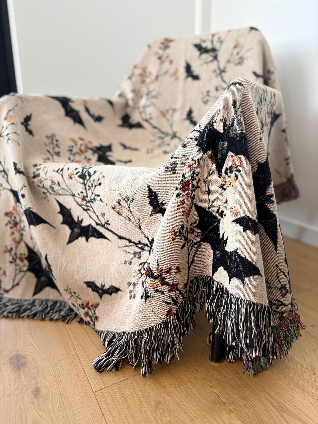 Neutral Halloween Blanket Bat Boho Halloween Decor Bat Woven Blanket Floral Halloween Throw Blanket Fall Home Decor