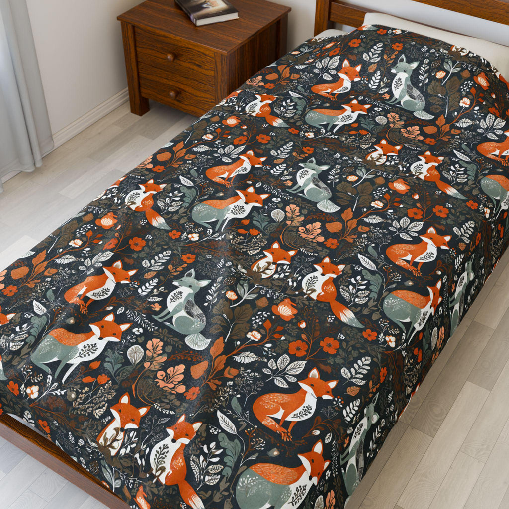 Hygge Woodland Foxes Couch Throw Blanket | Nordic Art Scandinavian Blanket | Scandi Throw Blanket | Hygge Fall Blanket | Hygge Home Decor