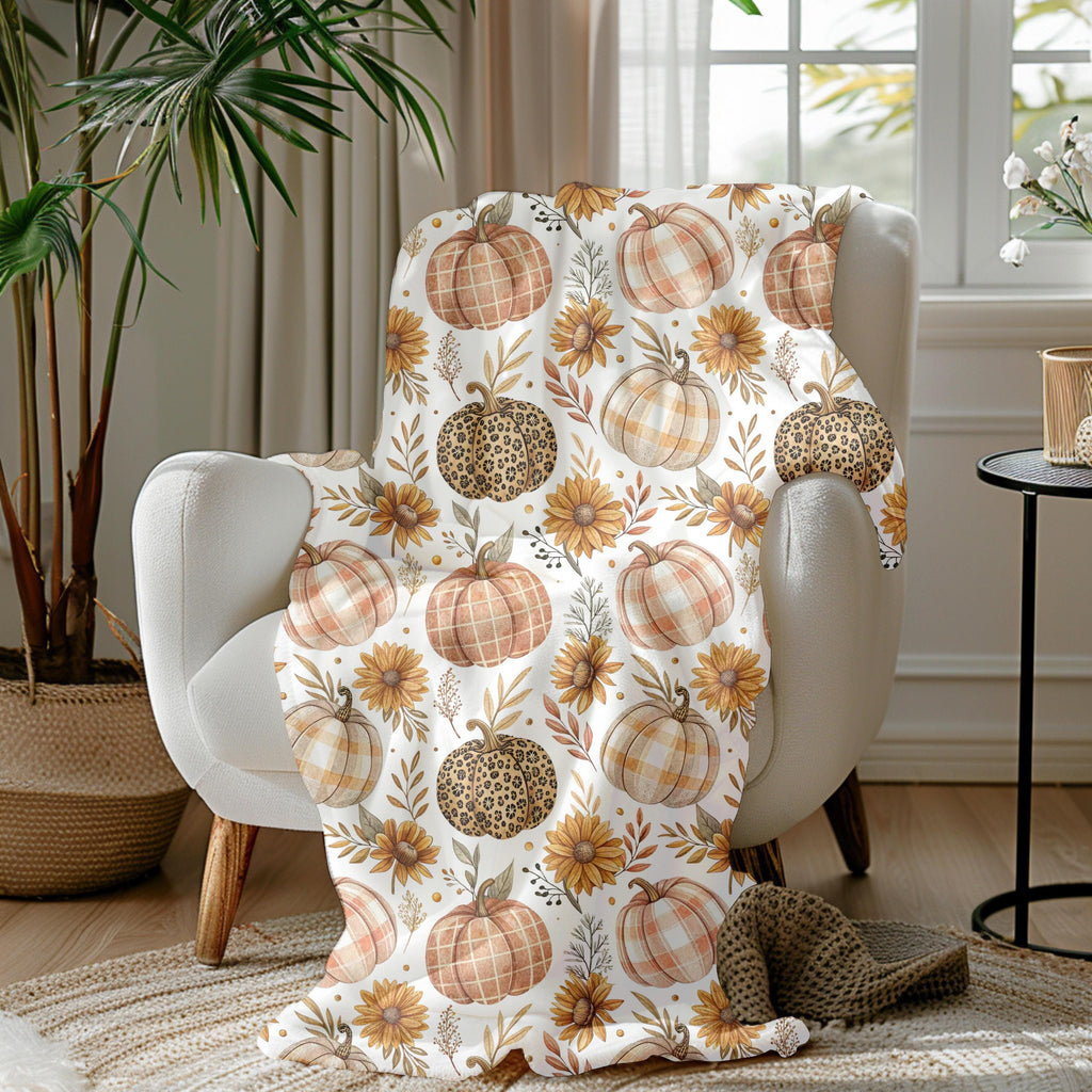 Autumn Velveteen Blanket: Pumpkin Floral Plush Throw, Fall Home Decor