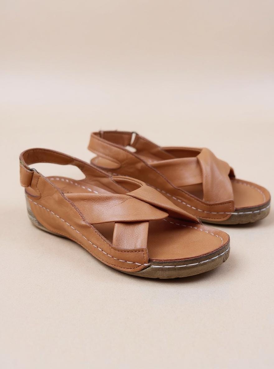 Handmade Leather Sandals for Women : Comfortable Summer Shoes, Brown Slingback Sandals