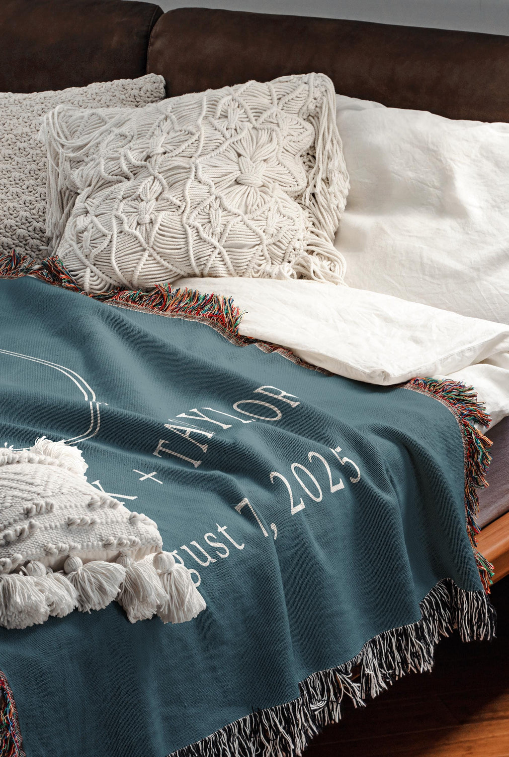 Personalized Throw Couples Blanket with Names Wedding Present Bridal Shower Gift for Newlyweds Cotton Anniversary Gift Engagement Gift