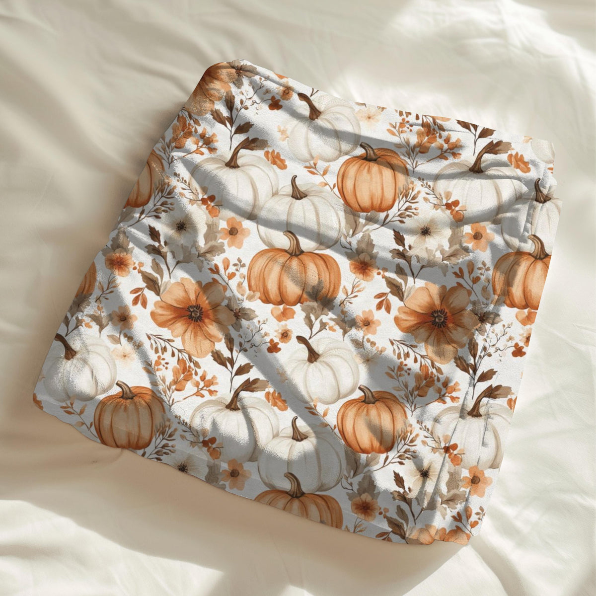 Whimsy Pumpkin Blanket Fall Throw, Cozy Autumn Floral Plush Blanket, Pumpkin Spice Home Decor, Cottagecore Pumpkin Cozy Season Throw Blanket