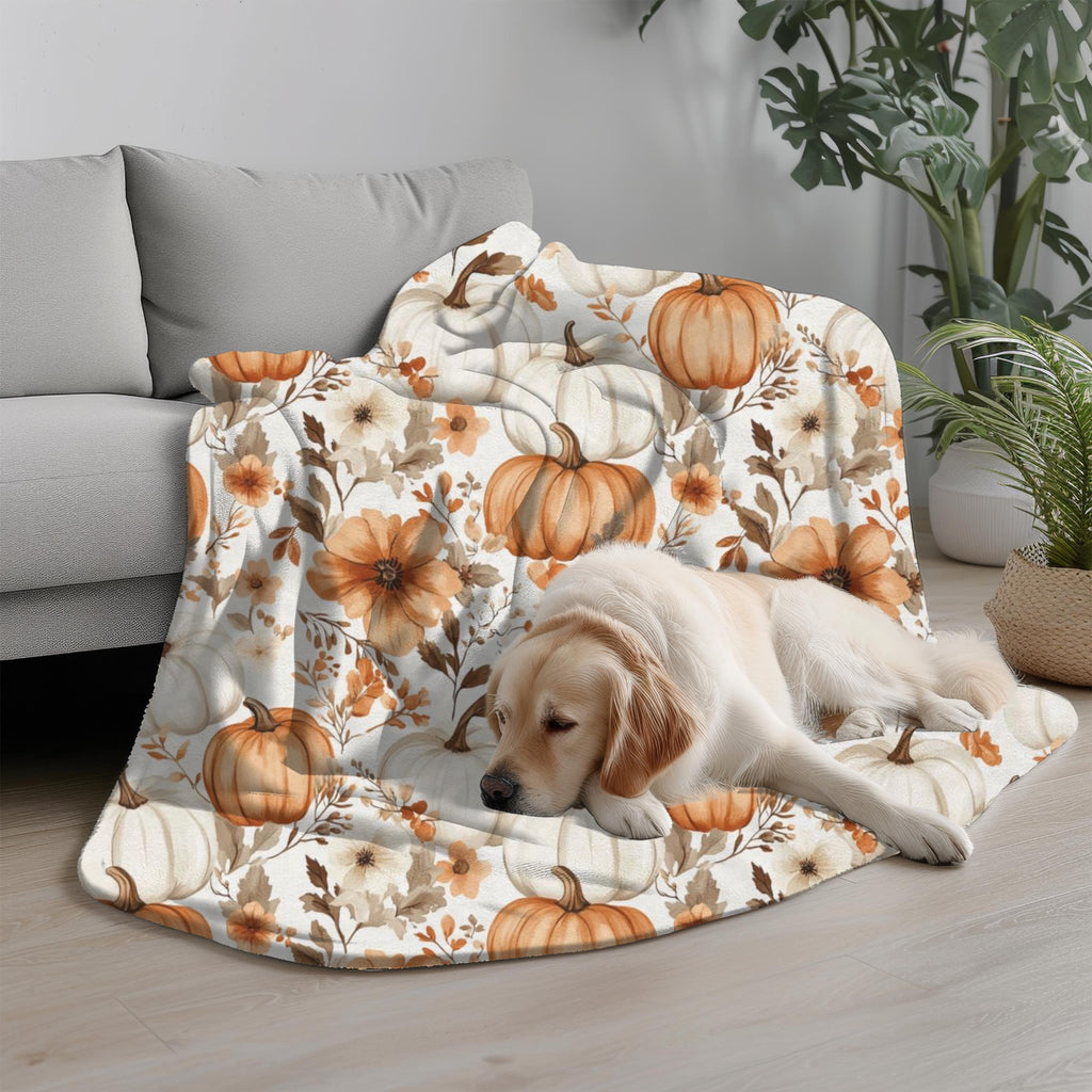 Whimsy Pumpkin Blanket Fall Throw, Cozy Autumn Floral Plush Blanket, Pumpkin Spice Home Decor, Cottagecore Pumpkin Cozy Season Throw Blanket