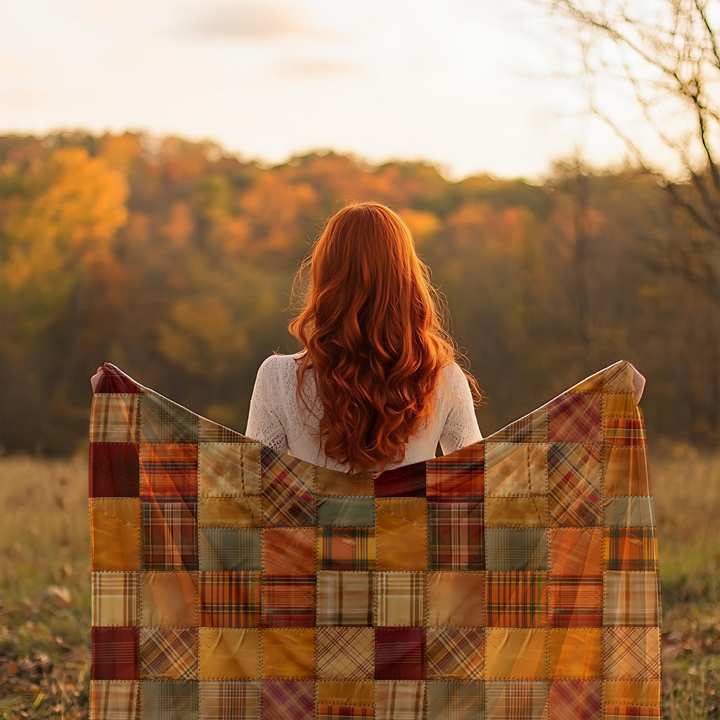 Pretty Fall Colors Patchwork Quilt 3D Print on Super Soft Minky, Plush Blanket, Autumn Home Décor, Farmhouse, Halloween Fall Vibe, Cozy Gift