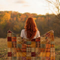 Pretty Fall Colors Patchwork Quilt 3D Print on Super Soft Minky, Plush Blanket, Autumn Home Décor, Farmhouse, Halloween Fall Vibe, Cozy Gift