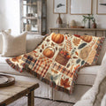 Fall Plaid Patchwork Woven Throw Blanket, Fall Pumpkin Blanket, Cozy Fall Blanket, Plaid Sofa Throw, Fall Aesthetic Home Decor, Rustic Fall