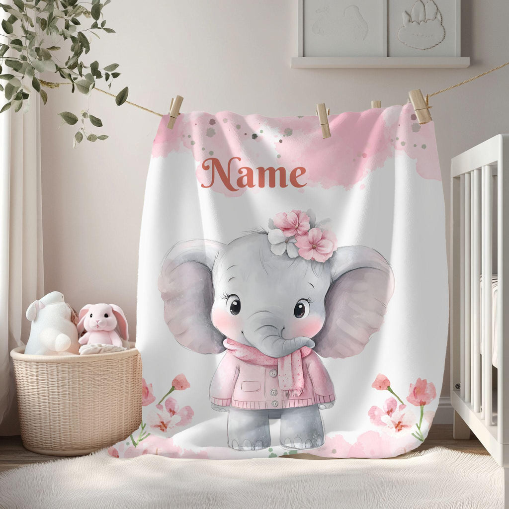 Personalized Baby Elephant Blanket, Nursery Gift, Soft Kids Throw, Baby Shower Gift, Custom Name Blanket,Toddler Comfort, Name Blanket Retro