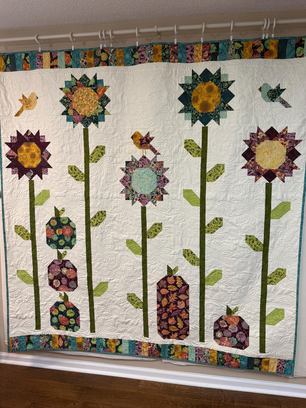 Fall Sunflower Fields Handmade Quilt Bedding Throw Blanket Pumpkins Birds