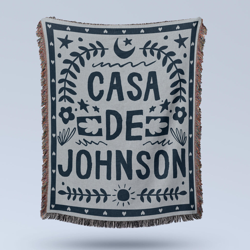 Custom Family Name Blanket Woven Throw with Last Name Wedding Gift For Couple New Home Present Newlywed Keepsake Personalized Cotton Blanket