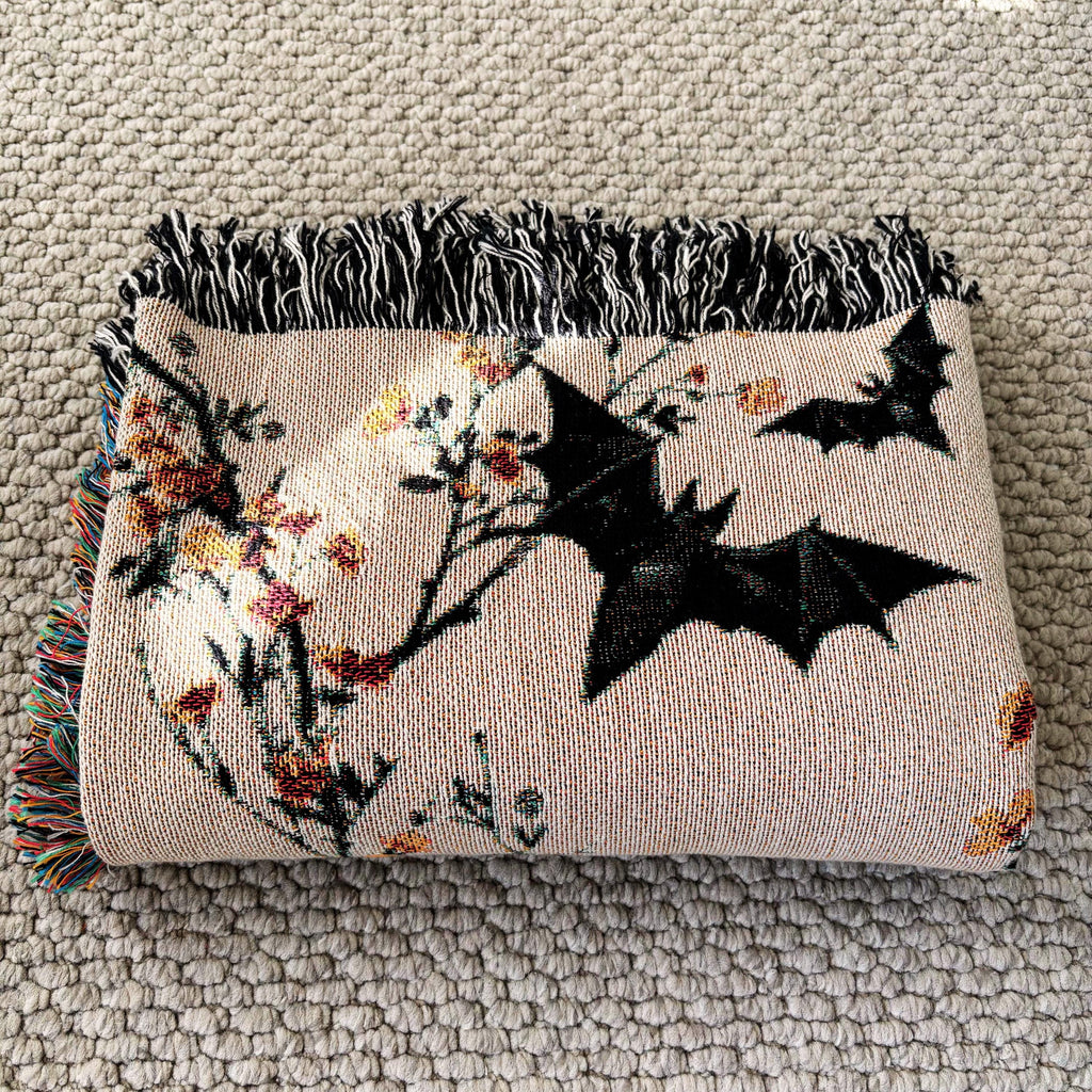 Neutral Halloween Blanket Bat Boho Halloween Decor Bat Woven Blanket Floral Halloween Throw Blanket Fall Home Decor