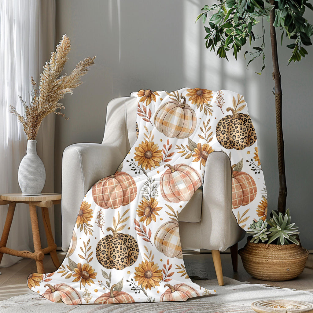 Autumn Velveteen Blanket: Pumpkin Floral Plush Throw, Fall Home Decor