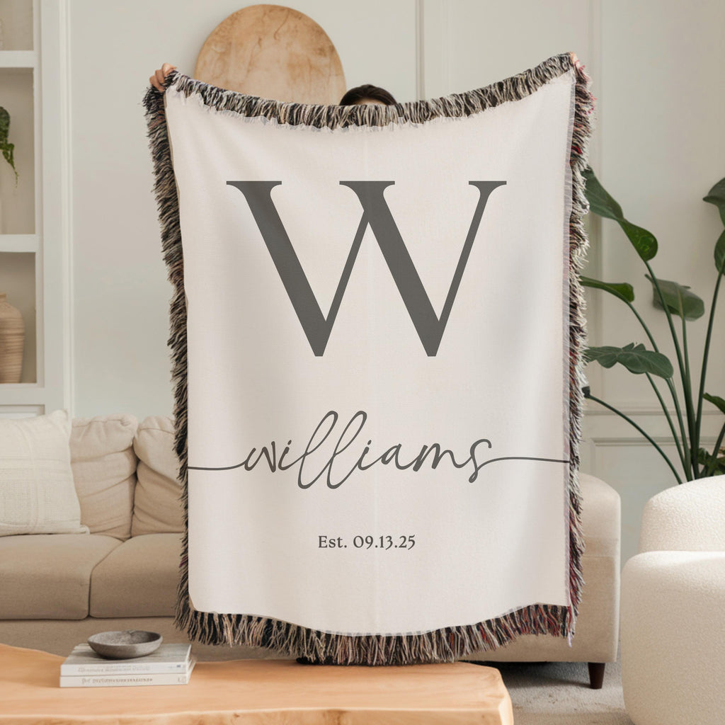 Personalized Throw Blanket Cotton Anniversary Gift Established Date Wedding Gift Second Anniversary Gift for Wife Gift for Couples Initial