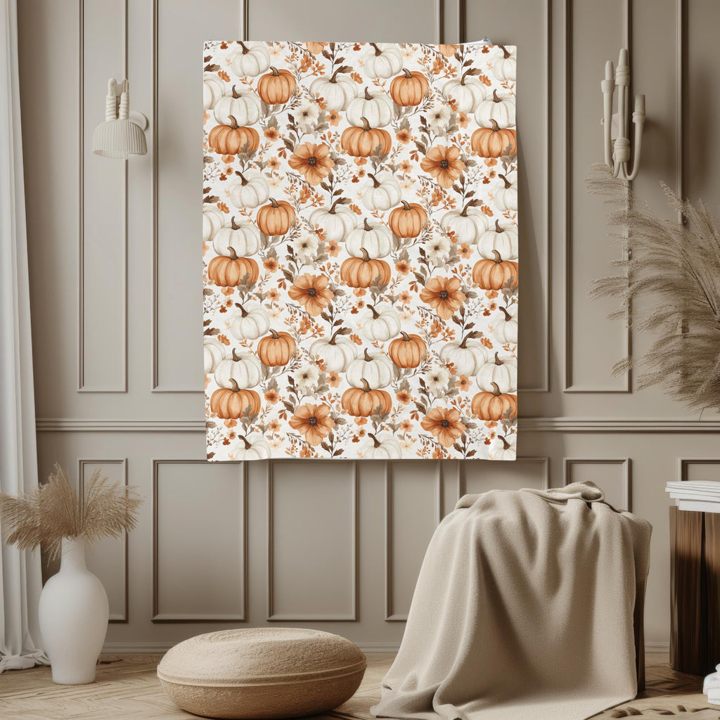 Whimsy Pumpkin Blanket Fall Throw, Cozy Autumn Floral Plush Blanket, Pumpkin Spice Home Decor, Cottagecore Pumpkin Cozy Season Throw Blanket