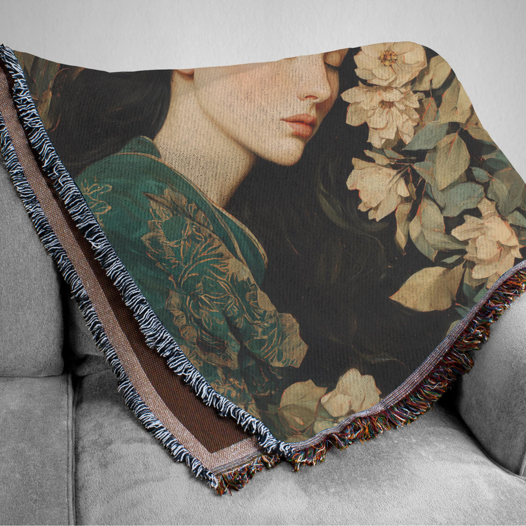 Art Nouveau Woven Blanket | Sleeping Woman Floral Tapestry