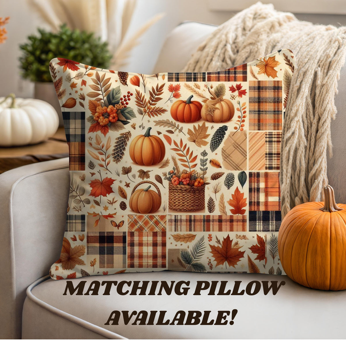 Fall Plaid Patchwork Woven Throw Blanket, Fall Pumpkin Blanket, Cozy Fall Blanket, Plaid Sofa Throw, Fall Aesthetic Home Decor, Rustic Fall