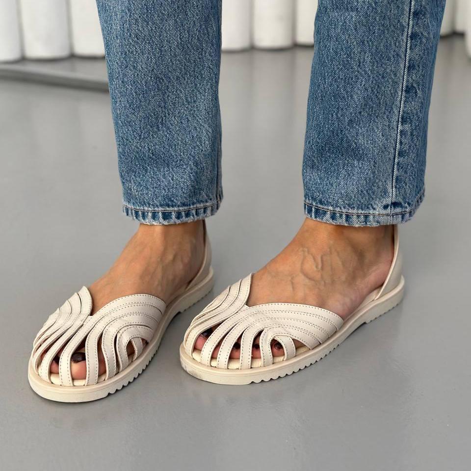 Delicate Milk Leather Sandals with Ankle Strap, Round Toe Flats, Flat Sole Shoes, Soft Comfortable Shoes, Wedding Bridal Sandals