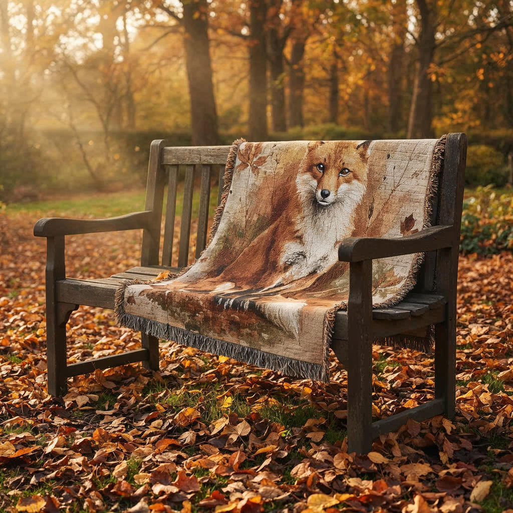 Autumn Red Fox Jacquard Woven Blanket | Woodland Fox Throw 50×60" or 60×80" | Cozy Cotton Nature Inspired Cabin Decor Gift for Animal Lovers