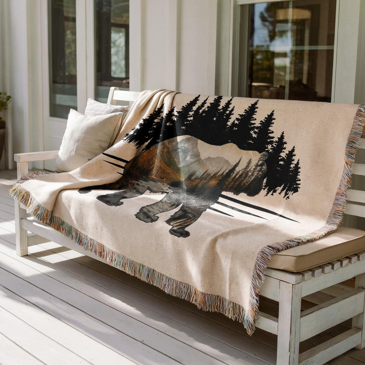 Bear Woven Blanket, Forestcore Wildlife Throw, House Warming, Woodland Creatures, Cabin Decor, Bear Gifts