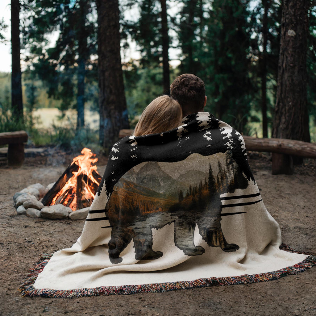 Bear Woven Blanket, Forestcore Wildlife Throw, House Warming, Woodland Creatures, Cabin Decor, Bear Gifts